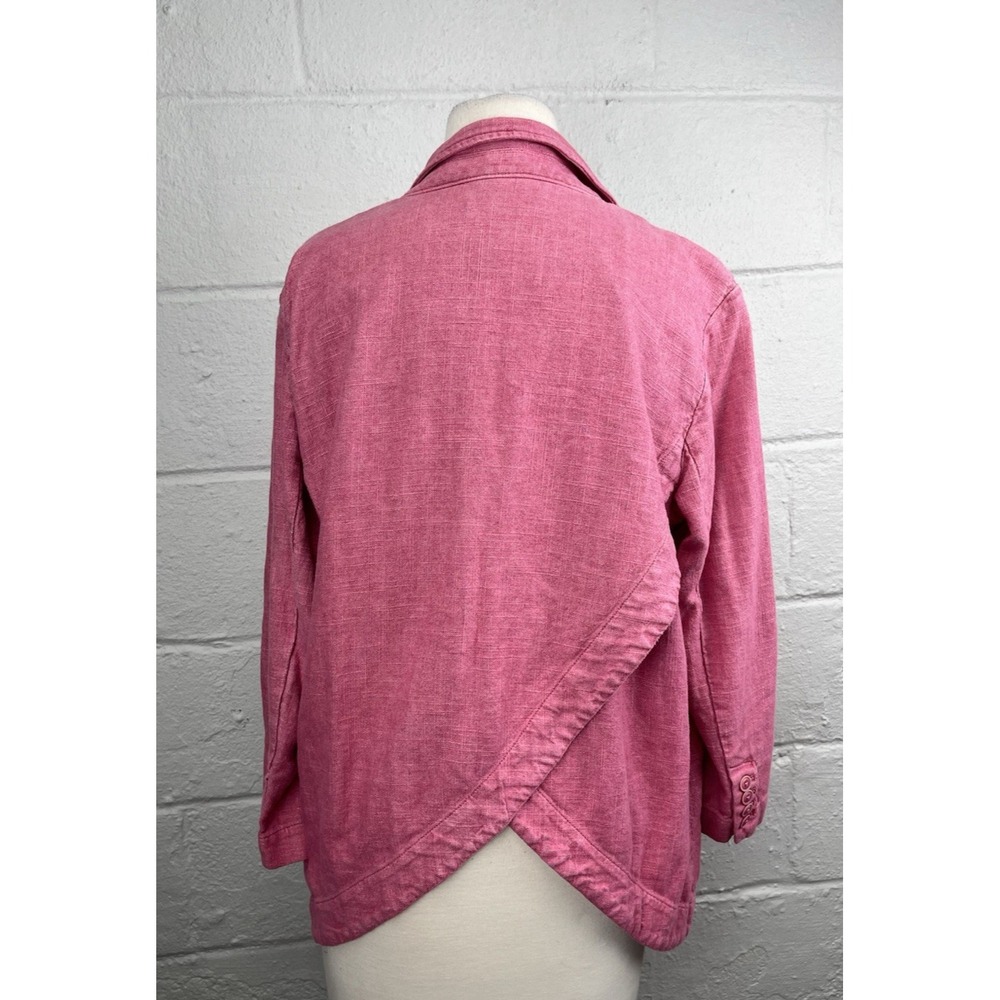 Anthropologie Tulip Hem Linen Blazer sz 10 Raspberry Pink Open Front Lagenlook - Picture 5 of 10